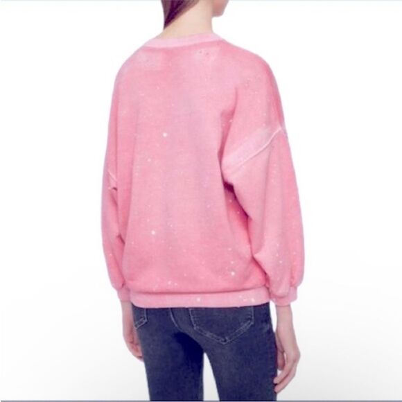 All Saints Storn size Medium Bubblegum Pink with White Paint Splatter Crewneck - Picture 3 of 15